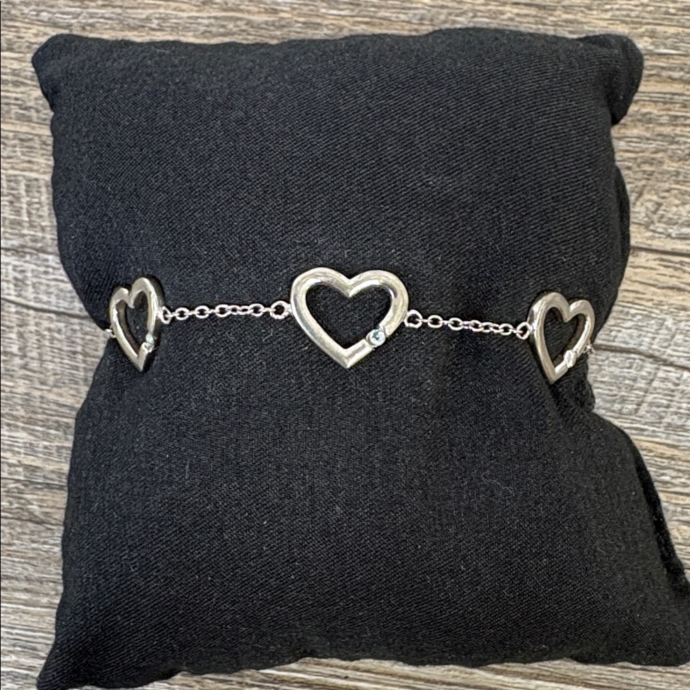 925 Sterling Silver Open Heart Link Bracelet – 7” – Diamond Accent